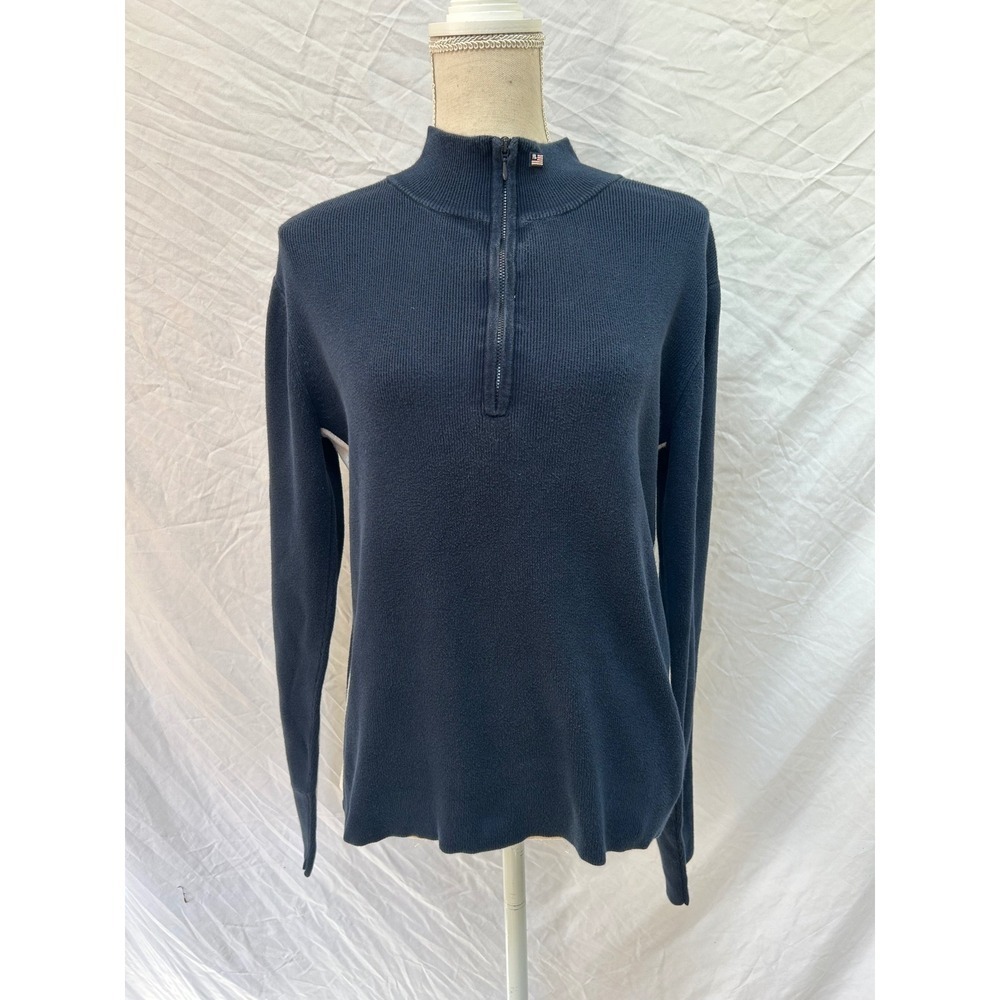 Polo Jeans Company RL67 Womens Quarter Zip Pullover Sweater Blue White XL
